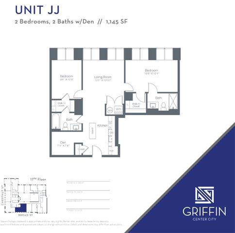 Floor plan for 2 beds, 2 baths, 1145 sqft